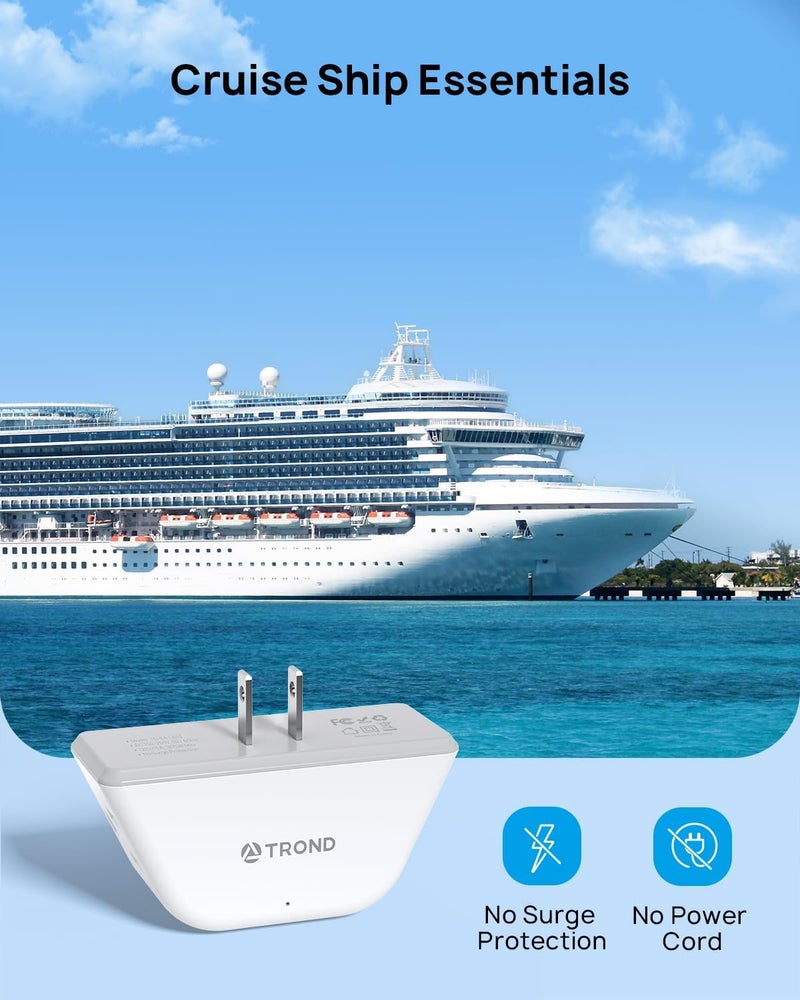 TROND 2 Prong to 3 Prong Outlet Adapter 2 Pack, 3-Way Angled Wall Extender with 3 AC Sockets, Plug Expander for Non-Grounded Outlets in Old House, Cruise Ship Essentials, White - Image 4